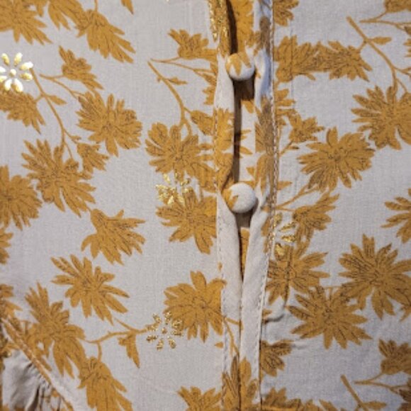 #123 Gold viscose floral print boho blouse - Picture 6 of 6